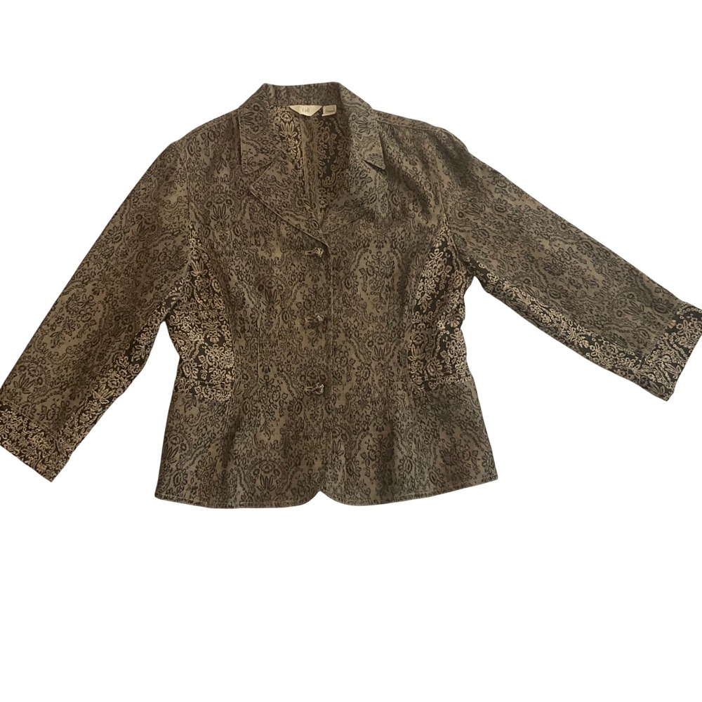 J Jill Women's Paisley Tapestry Blazer Jacket Button Front‎ Beige Black Size 14